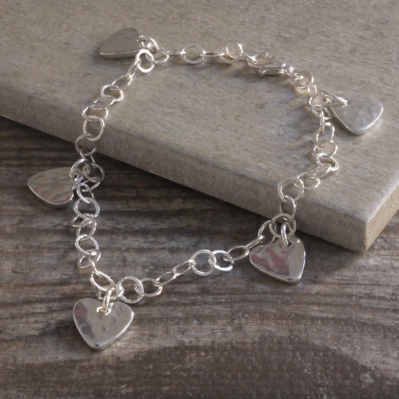 Sterling Silver Engraved Heart Charm Bracelet with Toggle