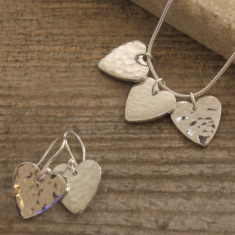 Triple Tin Heart Necklace Earrings Set Jewellery Sets Tin for Ten