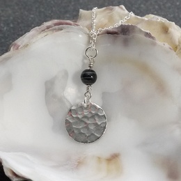 Hammered Tin Disc Necklace with Agate Bead