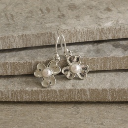Cornish Tin Flower Earrings with Pearl